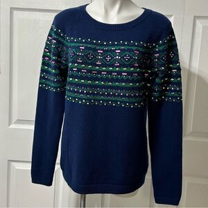 Talbots Lambswool Bejeweled Holiday Sweater Large